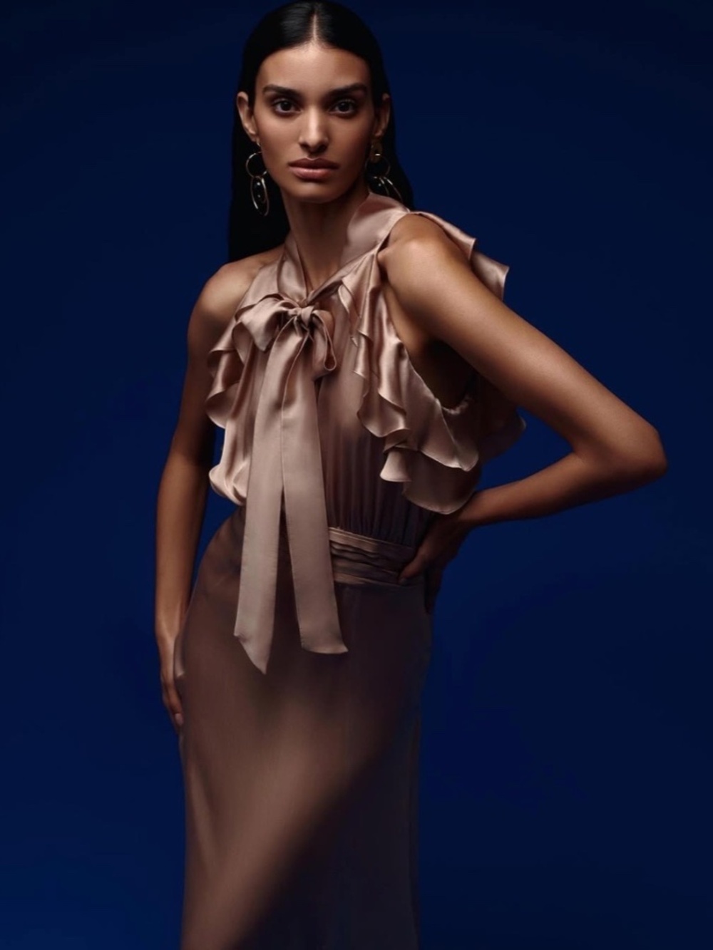 Satin Ruffle Maxi Dress Gown